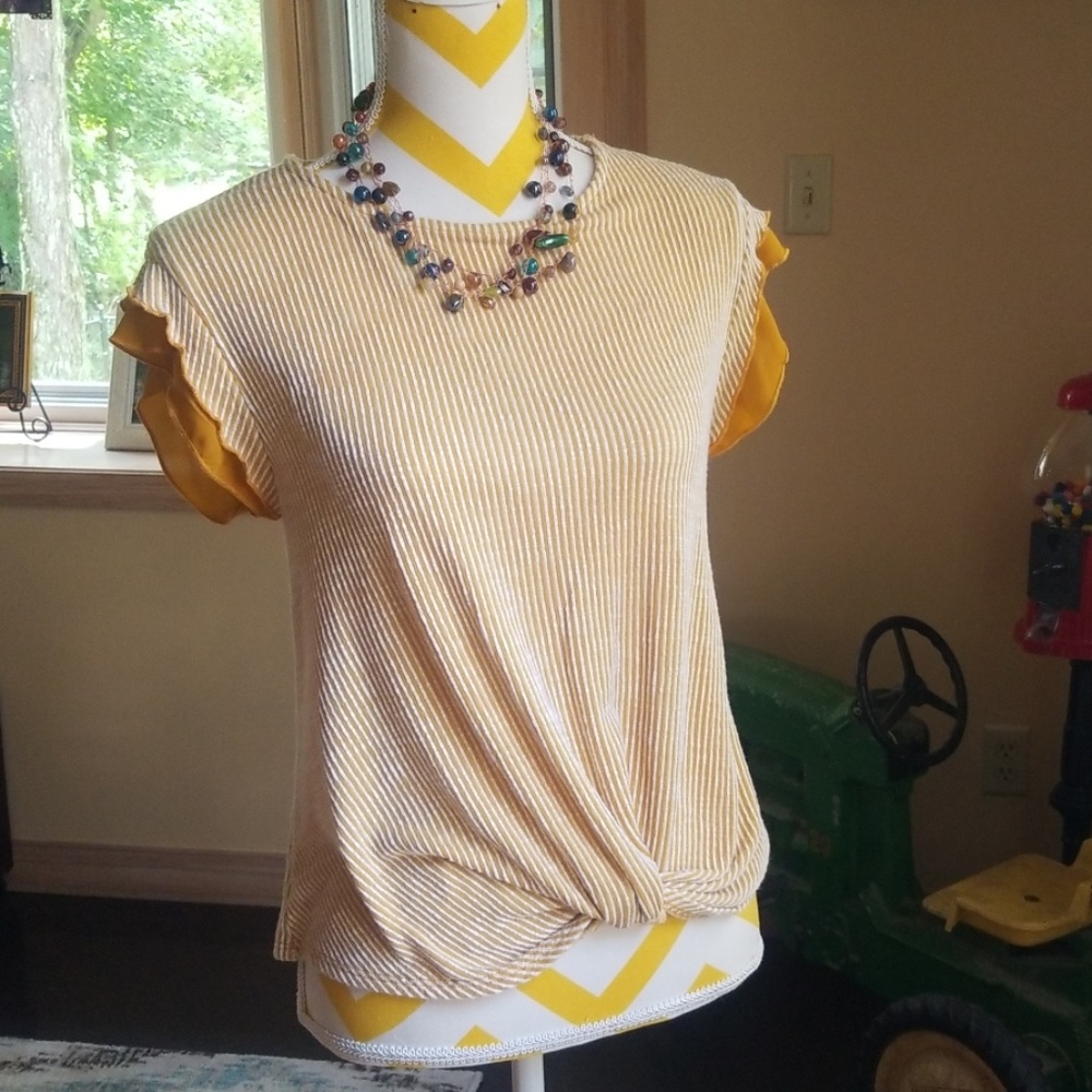 Mustard Yellow and white striped top